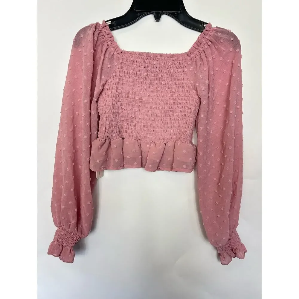 Aqua Girls Pink Swiss Dot Smocked Shirt‎ Size M 9/10